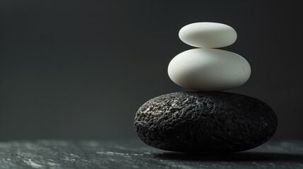 Pebbles stacked on top of each other on a dark background.