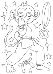 monkey animal martial arts coloring book page