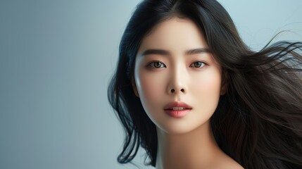 Fototapeta premium Beautiful Asian Woman model with natural make up and clean fresh skin 