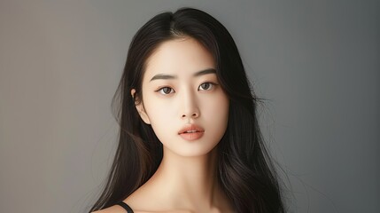 Fototapeta premium Beautiful Asian Woman model with natural make up and clean fresh skin 