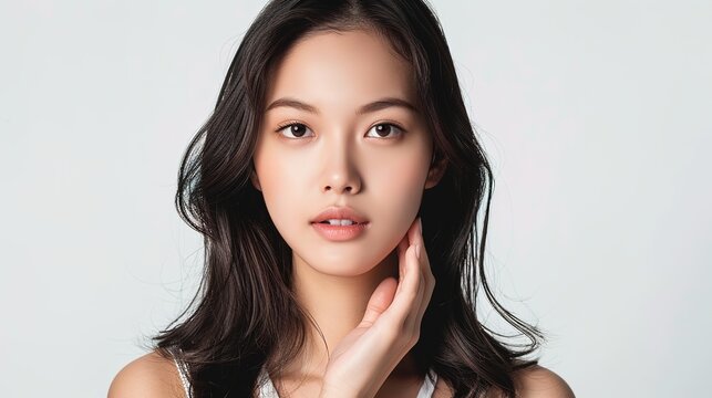 Beautiful Asian Woman model with natural make up and clean fresh skin 
