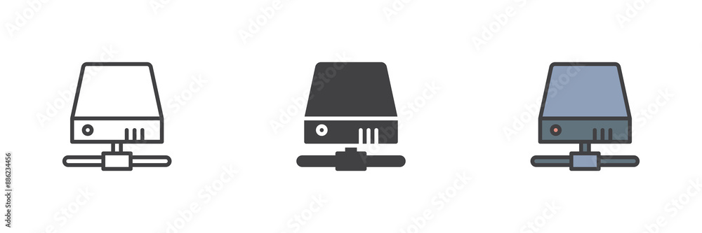 Poster Hard drive network different style icon set