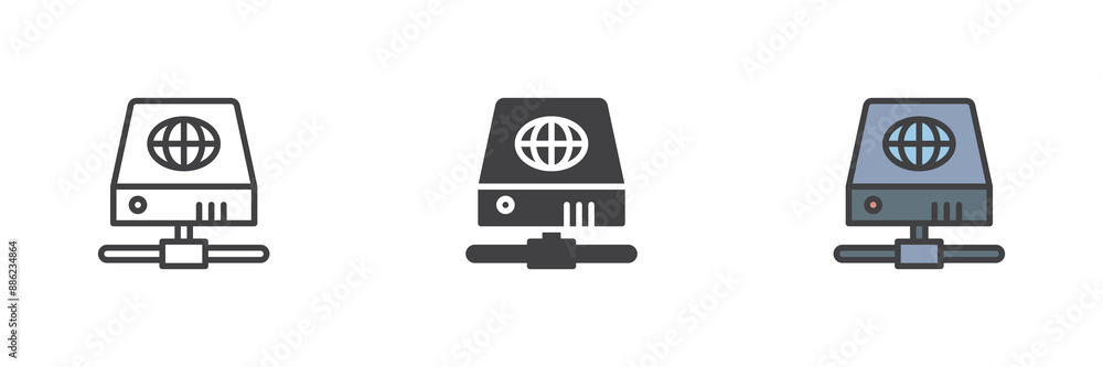 Poster hard drive internet different style icon set