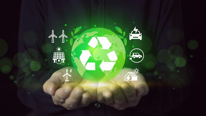  Concept day earth Save the world save environment.environment ecology include reuse reduce recycle carbon reduction and alternative consumption energy for circular economy and sustainable concept.