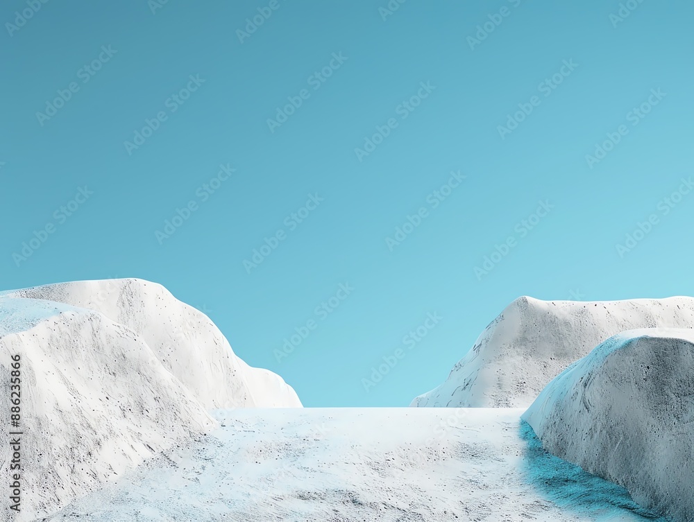 Poster a minimalist scene featuring a white rock formation under a clear blue sky. the simplicity and clean