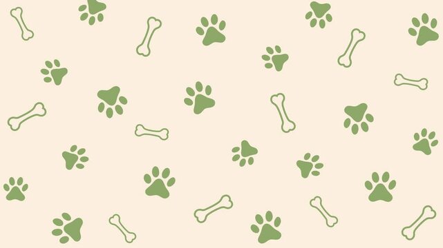 dog paw, cat paw print isolated on white background. 4k animated video seamless pattern