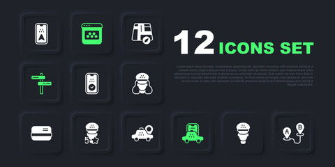 Set Taxi driver, Route location, mobile app, Road traffic sign, service rating, and Location taxi car icon. Vector