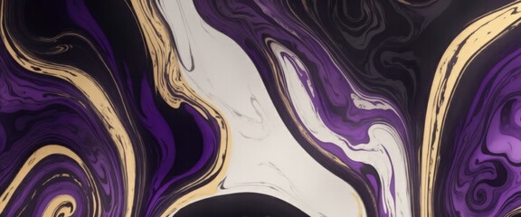Obraz premium Abstract smokey Purple black and gold background with floating in style marbled ink