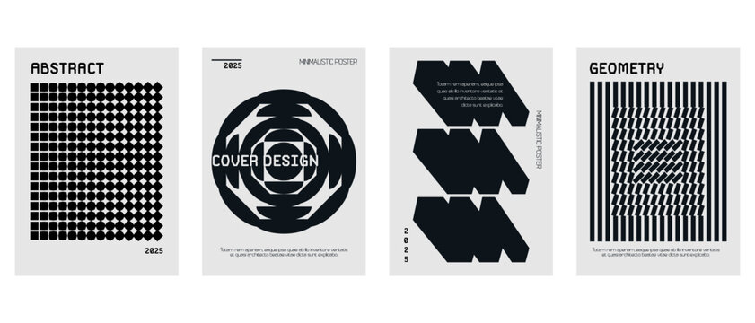 Posters with silhouette minimalistic basic figures, extraordinary graphic assets of geometrical shapes swiss style, Modern minimal monochrome print brutalist.