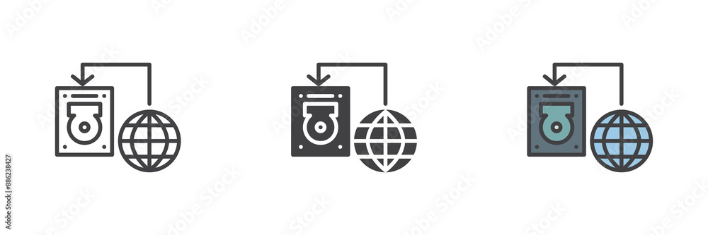 Poster Internet transfer into hard drive disk different style icon set