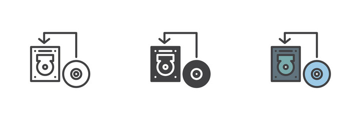 Transfer disk into hard drive disk different style icon set