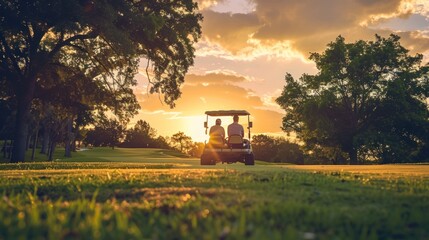 Fototapeta premium Golf Cart Sunset Ride