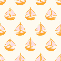 Yacht ships sailboats retro ocean seamless pattern