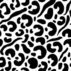 Ocelot skin print seamless pattern in black and white. Wild animal print. Leopard skin print for paper, textile, fashion design.