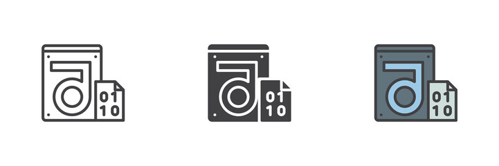 Store binary file with hard drive disk different style icon set