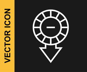 White line Casino chips icon isolated on black background. Casino gambling. Vector