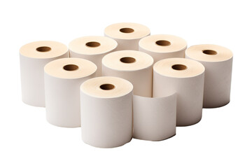A Symphony of Blank Paper Rolls Awaiting Their Stories on a White or Clear Surface PNG Transparent Background.