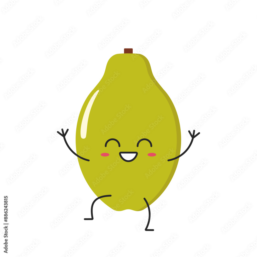 Poster papaya fruit cute character cartoon greeting smiling face cheerful kawaii joy happy emotions icon ve