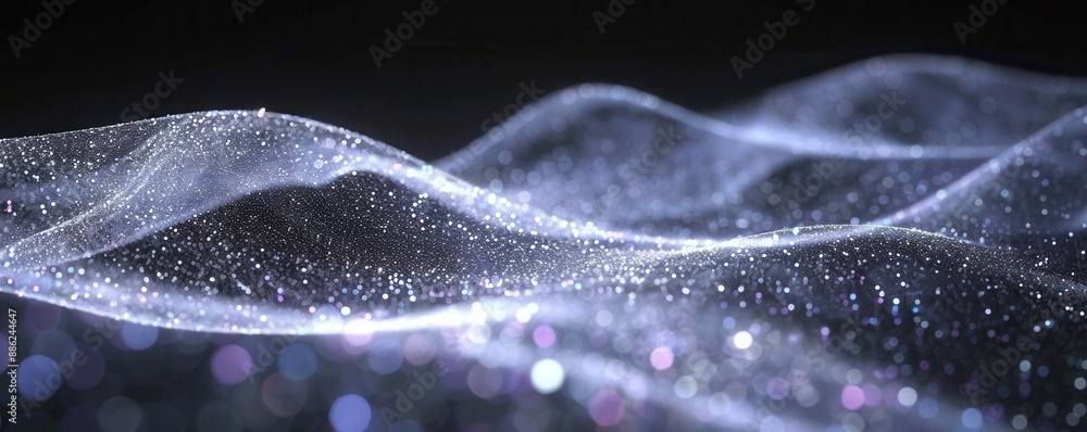 Poster digital wave of light particles in a futuristic and high-tech atmosphere.