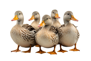 A Gathering of Ducks in a Moment of Tranquility on a White or Clear Surface PNG Transparent Background.