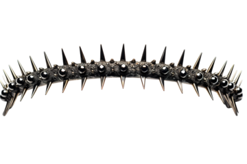 A Spiky Black Headband With Silver Accents for a Punk Rock Look on a White or Clear Surface PNG Transparent Background.
