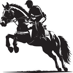 Equestrian horse and rider jumping silhouette. Vector illustration