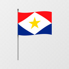 Saba flag on flagpole. Vector illustration.