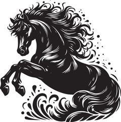 Equestrian horse and rider jumping silhouette. Vector illustration