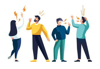 Fototapeta premium Vector illustration concept design on white background. Set of couple of people quarreling and swearing. Aggressive people shout at each other. Infographics.Graphic design in flat stylish vector style