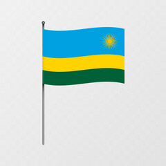Rwanda flag on flagpole. Vector illustration.