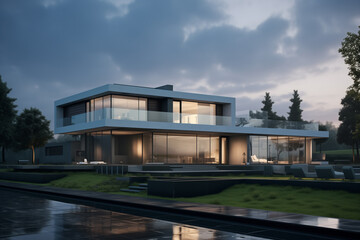 Fototapeta premium modern house in the park at evening