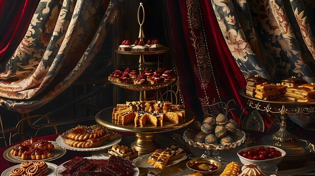 Luxurious Middle Eastern Dessert Spread with Sweet Treats & Pastries