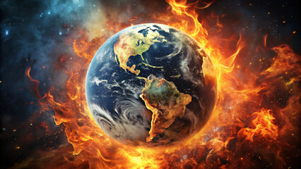 Obraz premium the Earth surrounded by fire in space