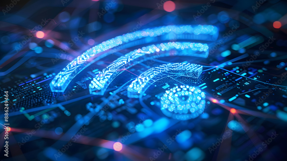 Poster wireless network and connection abstract data background with wifi symbol