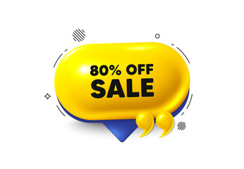 Offer speech bubble 3d icon. Sale 80 percent off discount. Promotion price offer sign. Retail badge symbol. Sale chat offer. Speech bubble quotation banner. Text box balloon. Vector