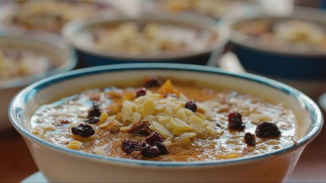 Traditional Turkish dessert called "Aşure" or Ashura or Noahs Pudding. 