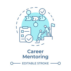 Career mentoring soft blue concept icon. Support in professional development. Guidance. Goal achievement. Round shape line illustration. Abstract idea. Graphic design. Easy to use in article