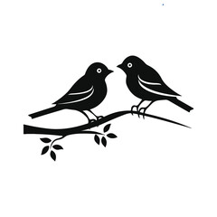 cute bird couple on brance shillouhte