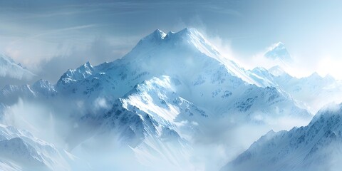 Obraz premium Majestic Snowy Mountain Peak Surrounded by Glaciers and Clouds in Scenic Winter Landscape