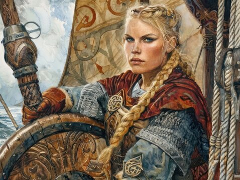 Viking warrior aboard a war Drakkar.