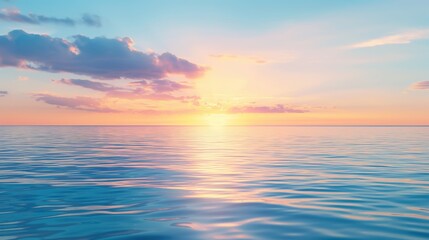 Fototapeta premium Peace day, tranquil sunset over calm ocean, soft pastel hues, watercolor style