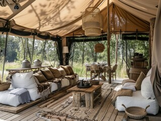 Fototapeta premium Embark on a lavish outdoor excursion blending unusual activities with extravagant comfort and style