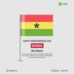 Ghana Independence Day Social Media Banner, Editable Vector Design with Flag