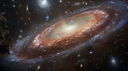 Naklejka premium A spiral galaxy with stars and nebulae in the background