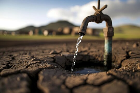 a community well running dry, with villagers looking concerned, field of dept deep odject, all cover focus text, for spacecopy
