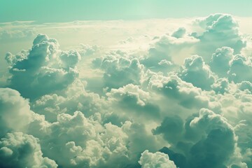 Sunlight is shining on a beautiful cloudscape covering the horizon on a sunny day