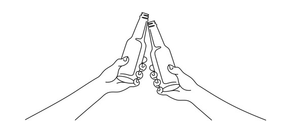 hand carrying beer bottle, line art style. october fest vector elements