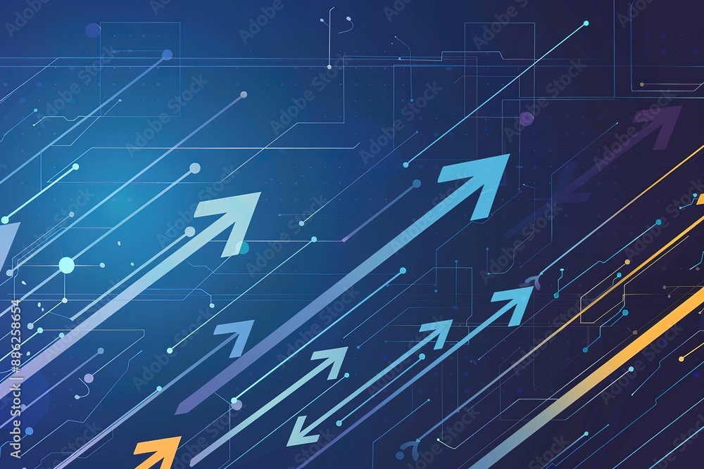 Poster a blue background with a series of arrows pointing upwards