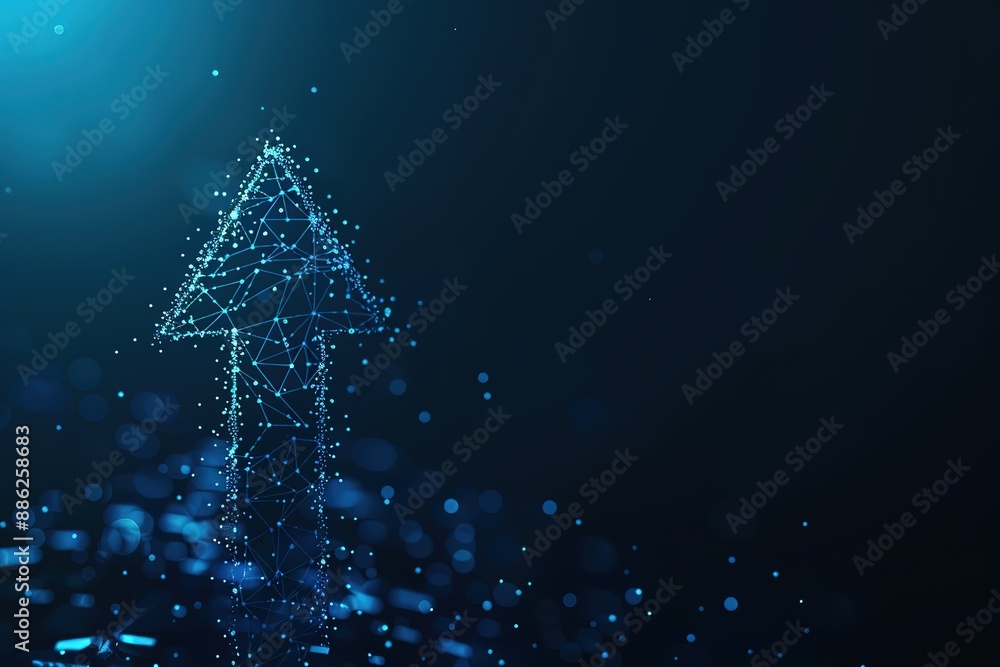 Poster a blue background with a large arrow pointing upwards