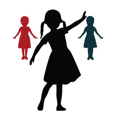 girl children silhouettes, white background 